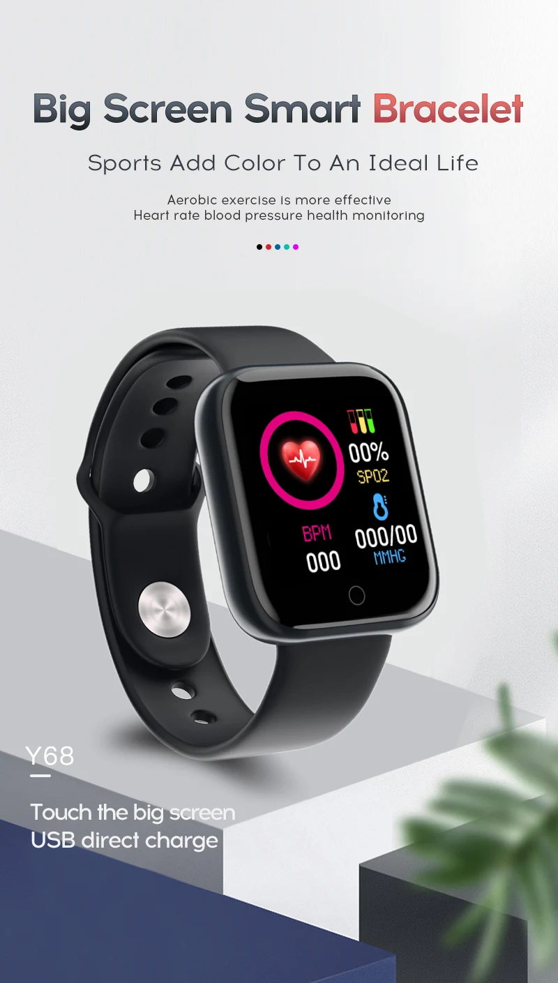 2020 Newest Y68 Smart Watch Waterproof Sports Fitness Tracker Heart ...