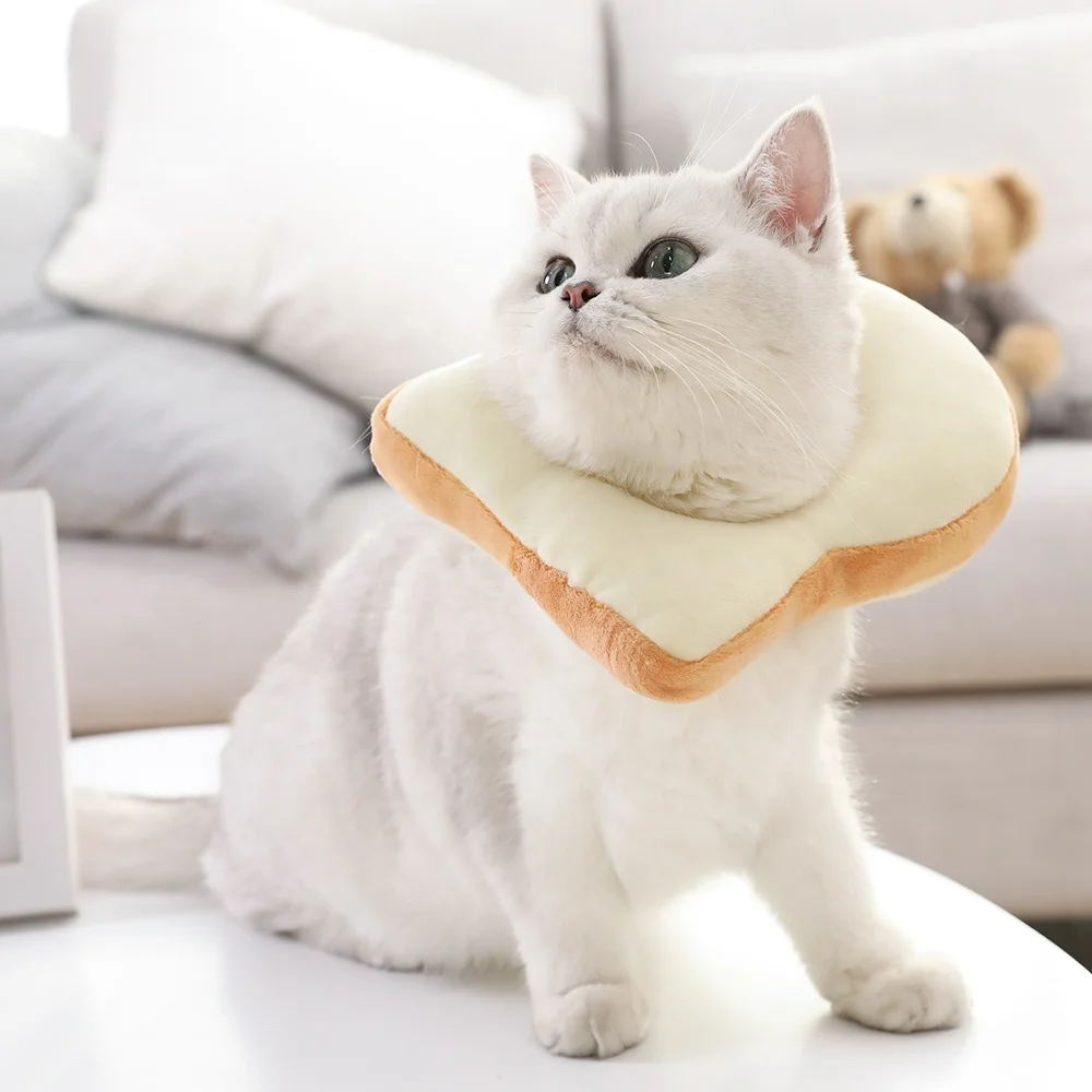 

Wholesale Instagram pet supplies toast bread shape sterilization surgical hood scarf plush cute soft dog cat Elizabeth collar, As photo