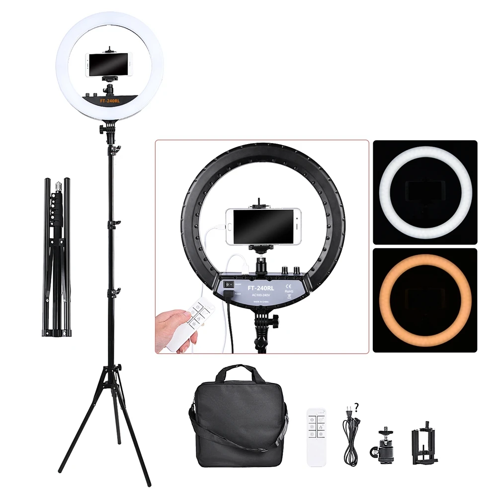

FOSOTO FT-240RL 14 inch led Ring Light 48W Ring lamp 240 pcs Led Video photography With Tripod for Live Stream Makeup YouTube, Black