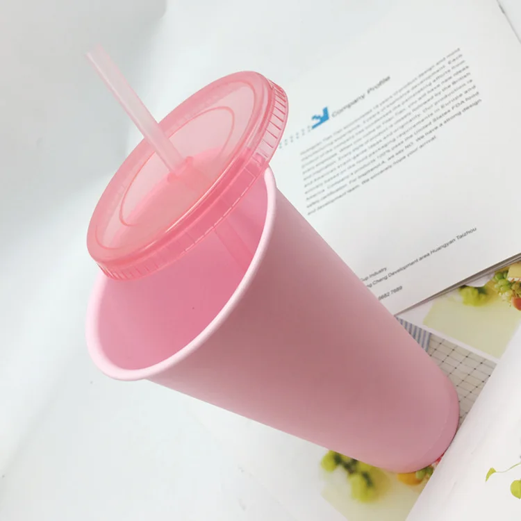 
24OZ Reusable Hard Plastic Straw Cup with Custom Logo Printing 