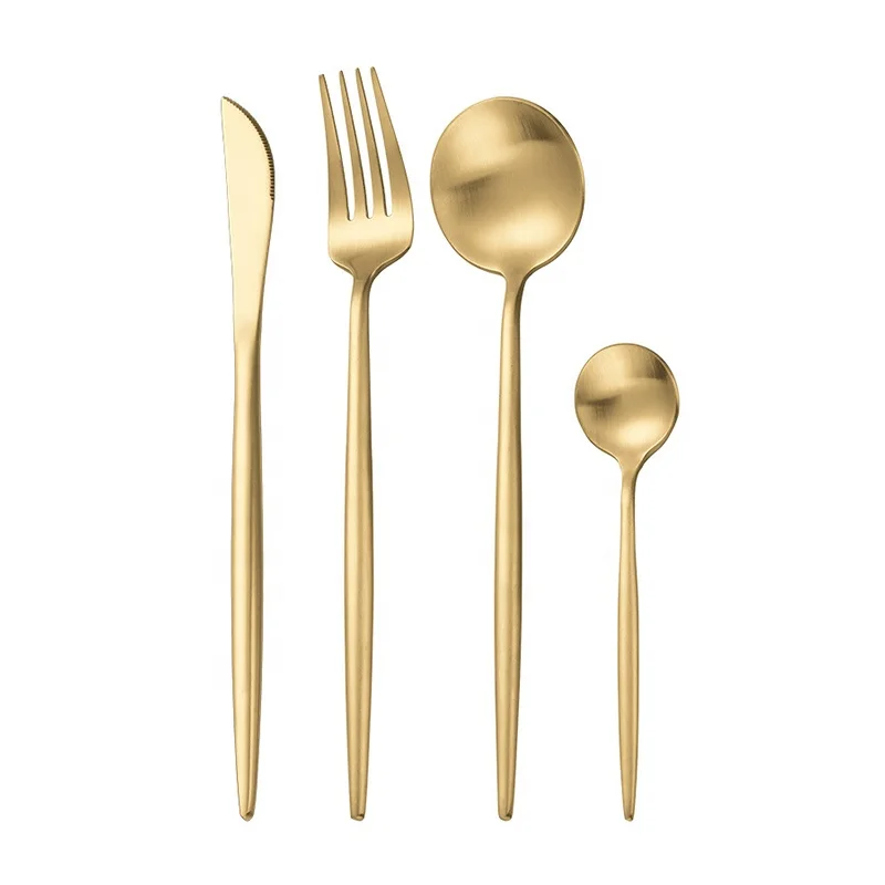 

High Quality 4pcs Matte Gold Cutlery Set 18/10 Stainless Steel Knife Spoon Fork set Gold Flatware sets For Wedding Customize OEM