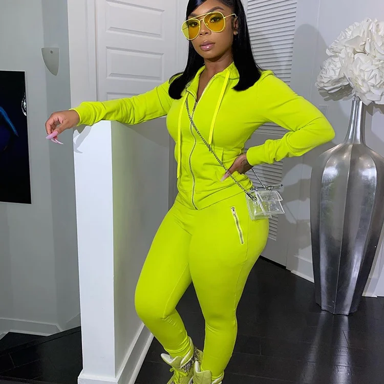 

Casual Solid Color Hooded Hoodie Shiny Green Zipper Ladies Womens Women Tracksuit Two 2 Piece Pants Set Pant Sets 2pcs Outfits, White,rose red,red,black,fluorescent green,pink