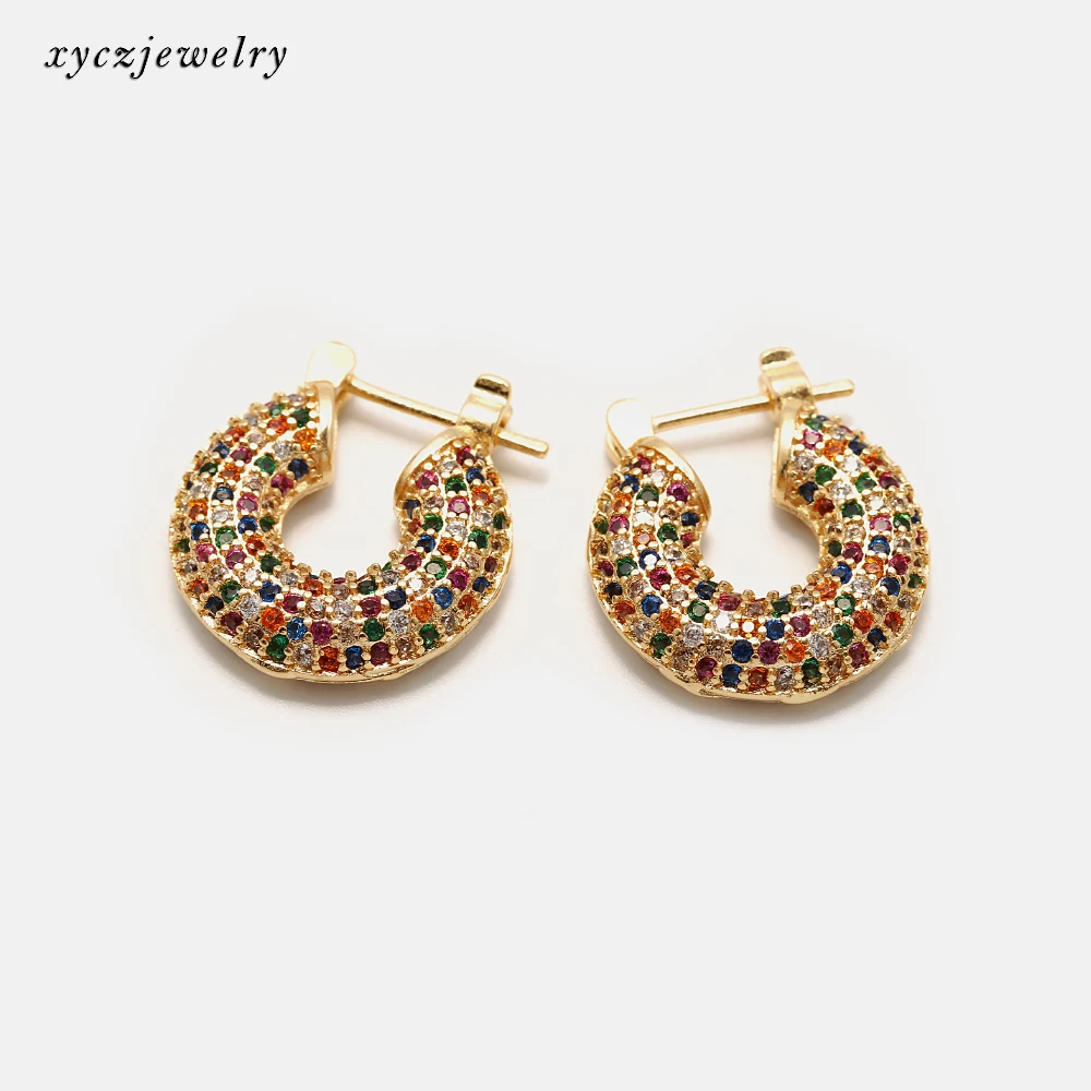 

XingYu New Micro CZ Pave Brass Earrings XYE103365 Mix Color Zirconia 18K Gold Plated Earrings