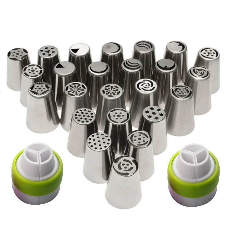 

24 Piece Set of Tulip Cake Decorating Pastry Nozzles with 2 Three-color Converters Stainless Steel Tools for Baking Pastry