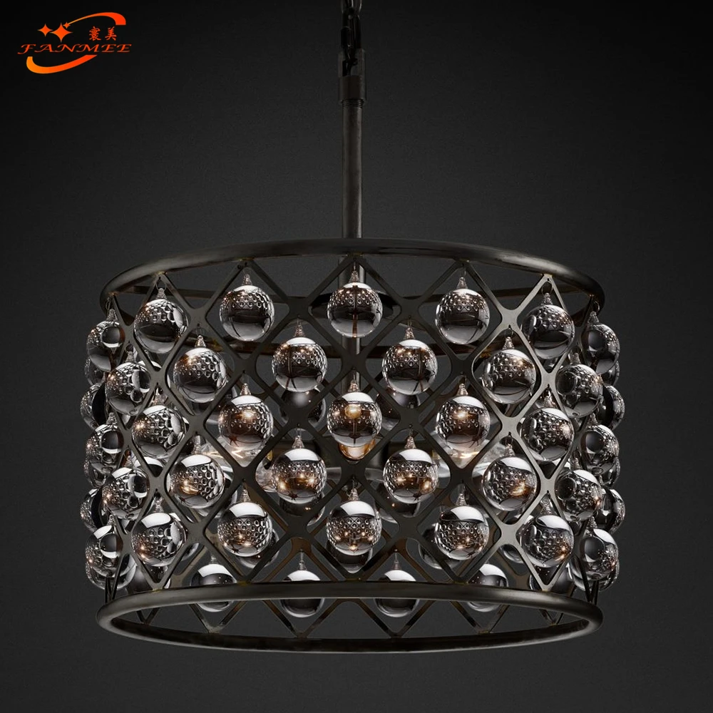 

Spencer Round Chandelier Light Retro Glass Crystal Chandelier Vintage Glass Hanging Light Restaurant Hanging Light Restaurant, Black metal frame