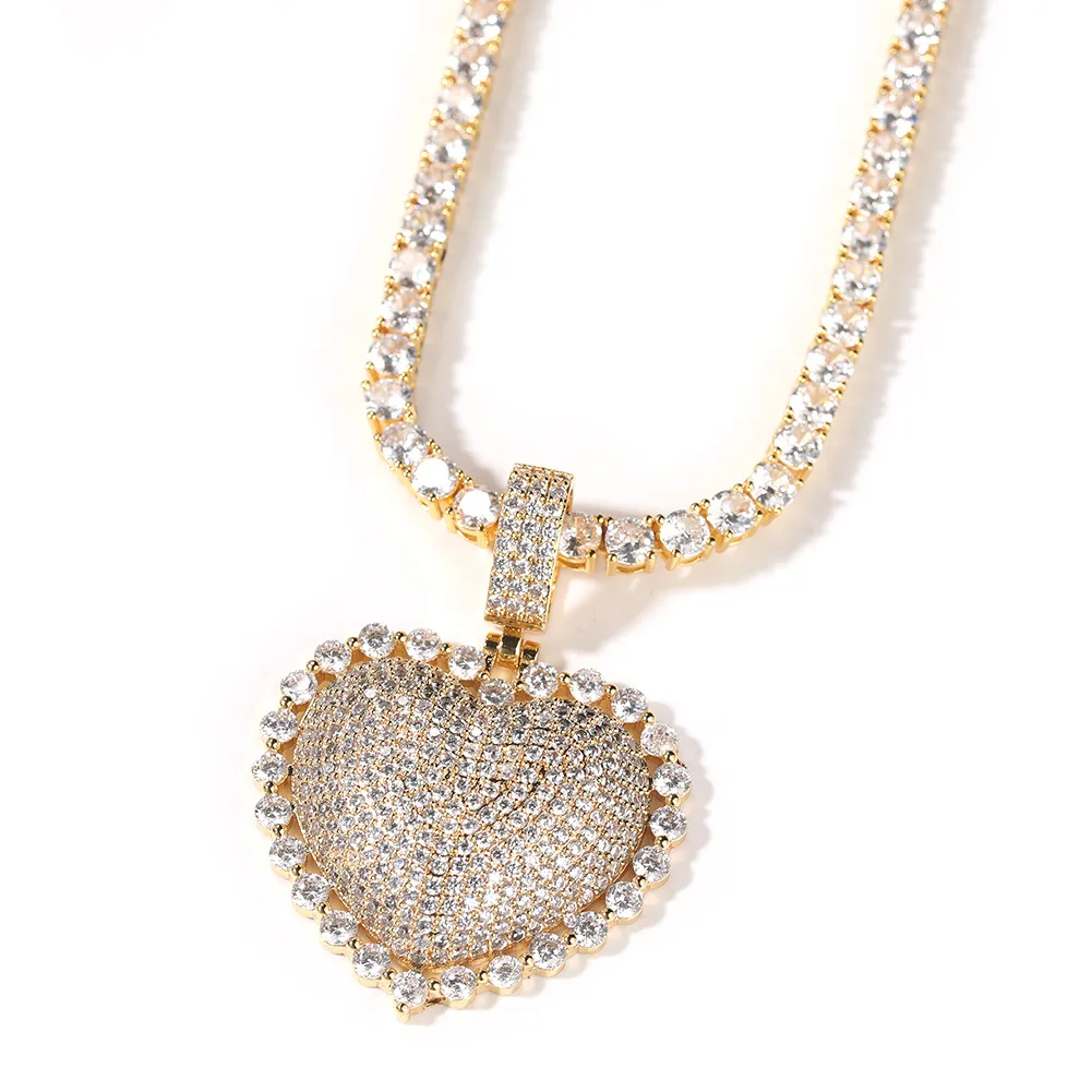 

micro pave heart pendant iced out pink bling heart jewelry pendant for women men