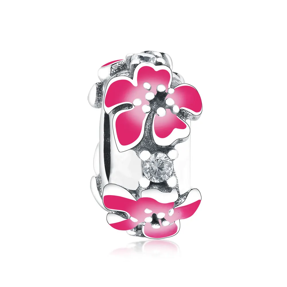 

Factory Outlet Wholesale 925 Sterling Silver Pink Enamel Flower Spacer Beads Charm For Jewelry Making