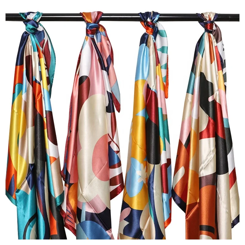 women Big Custom Satin Silk Scarf printing big Summer square other scarves Satin scarfs designer