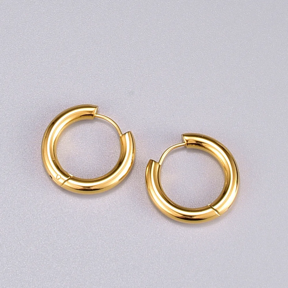 

Minimalist Trendy 18K Real Gold Plating Titanium Steel Plain Hoop Huggie Earrings