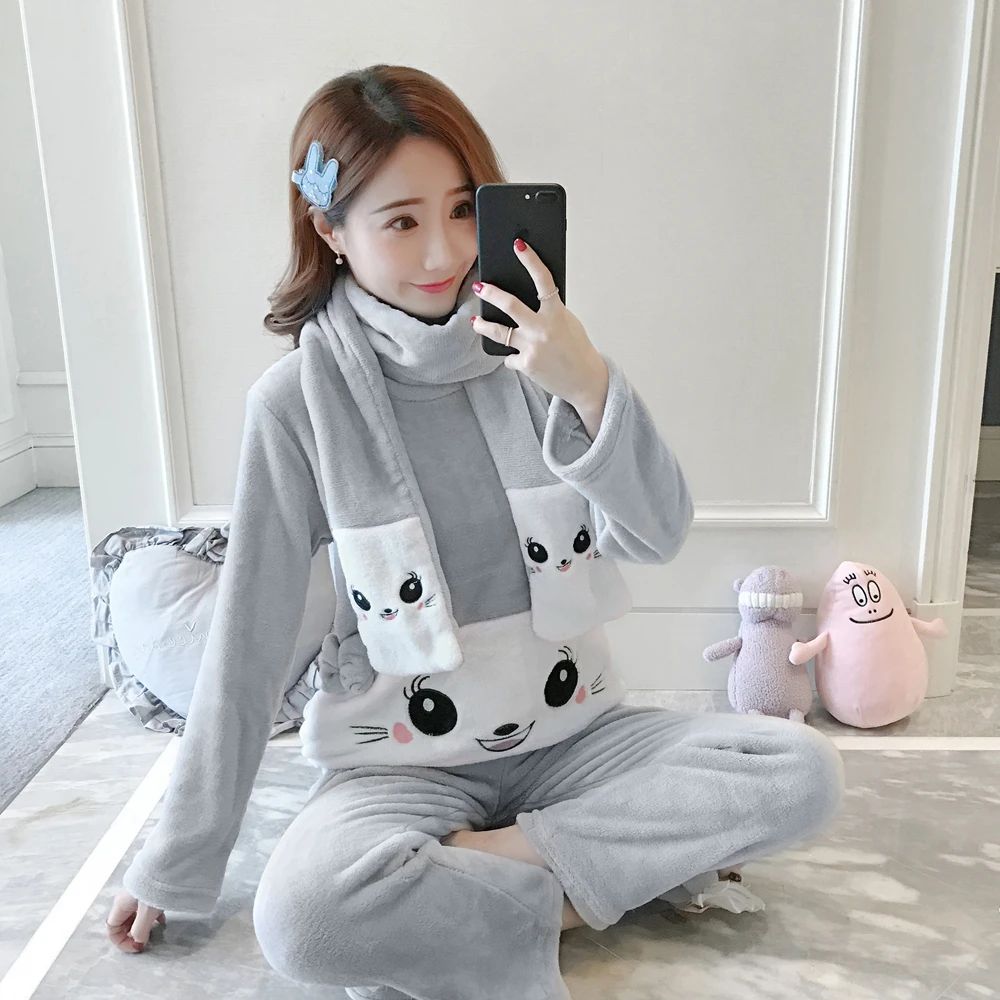 

Christmas Winter Women Sweet Flannel Pajamas Set Cartoon Warm Comfortable Sleepwear nighty