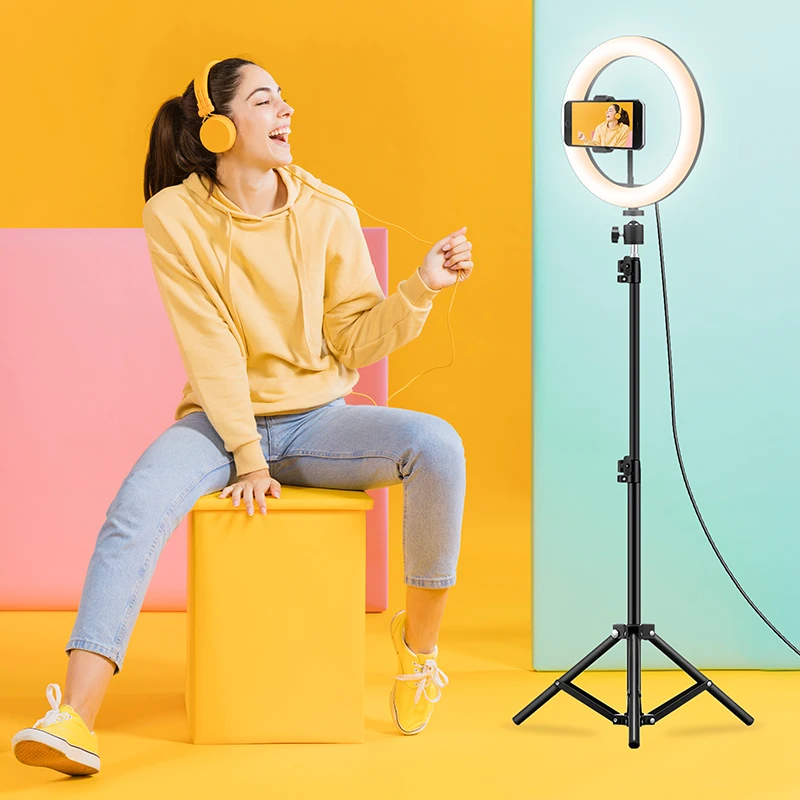 

14 Colors Portable Remote Control With Tripod Stand 10 Inch LED Ringlight RGB Ring Light ring light with tripod stand, Rgb colorful