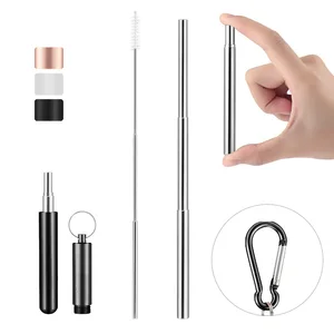 Image of 2020 reusable collapsible stainless steel straw long straw for drinking zero waste with travel case portable