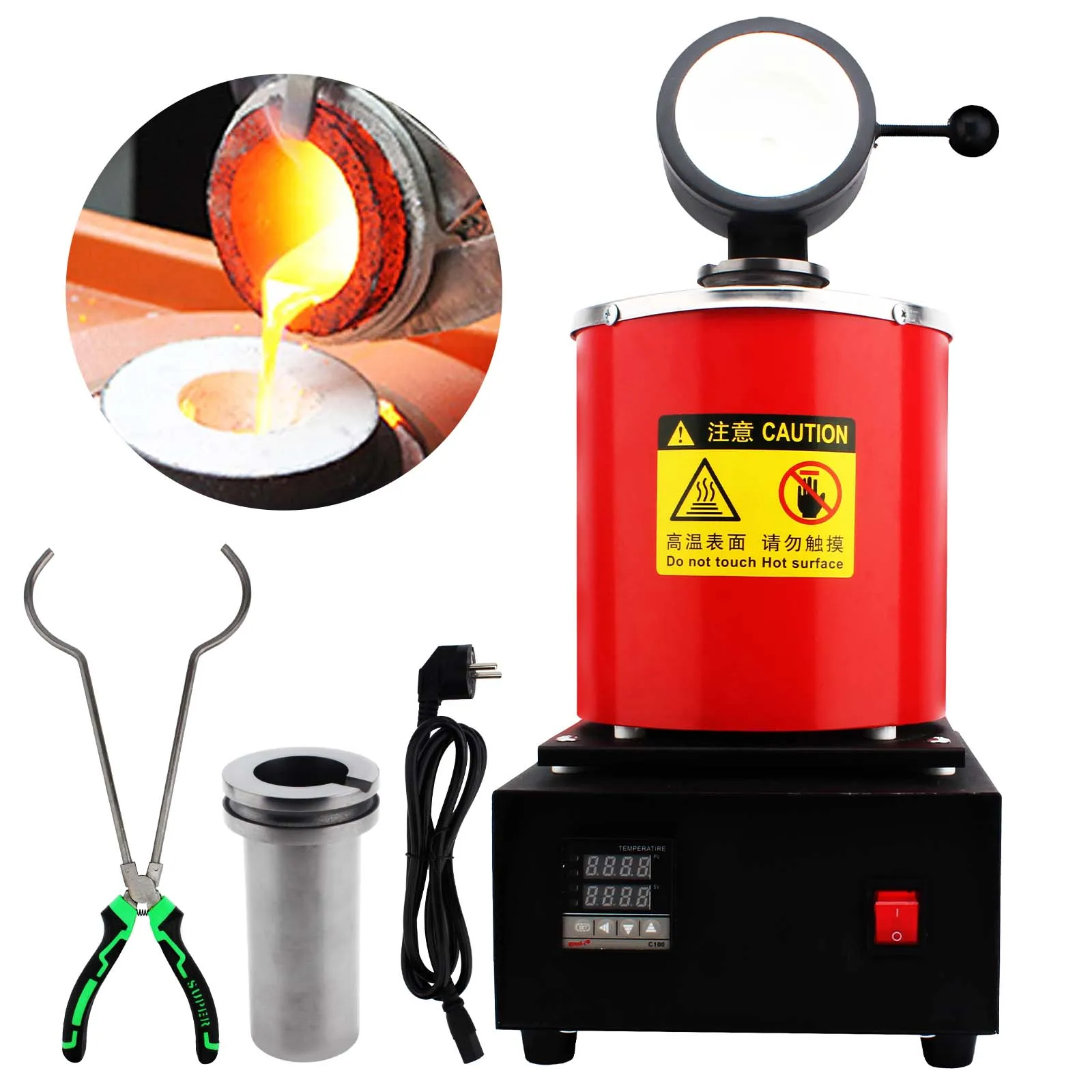 

1/2/3 kg 2000F mini digital gold melting furnace with graphite crucible for tin silver copper and aluminum