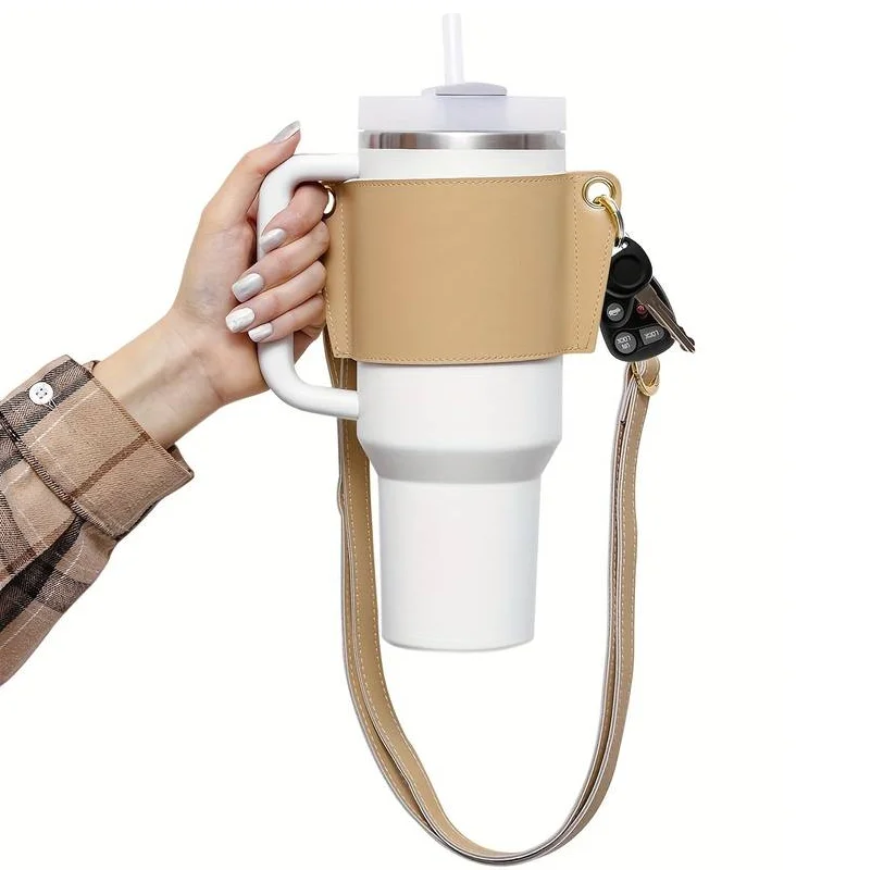 Adjustable Faux Leather Tumbler Tote Holder Sleeve Cup Holder Travel Custom 30/40oz Tumbler Carrier with Card Holder