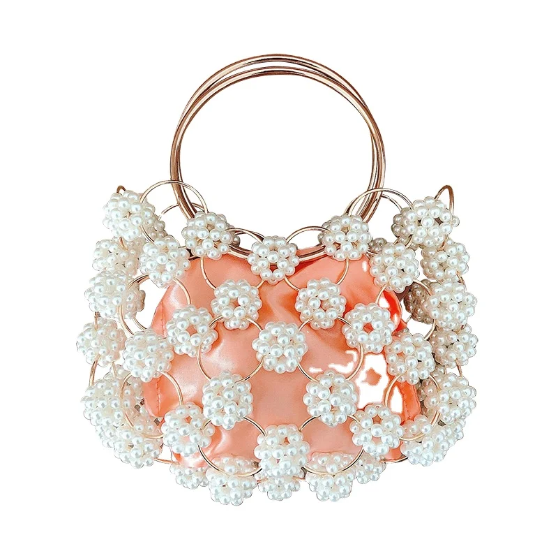 

Korean style new hoop imitation pearl bag hollow hand-woven beaded bag handbag for women