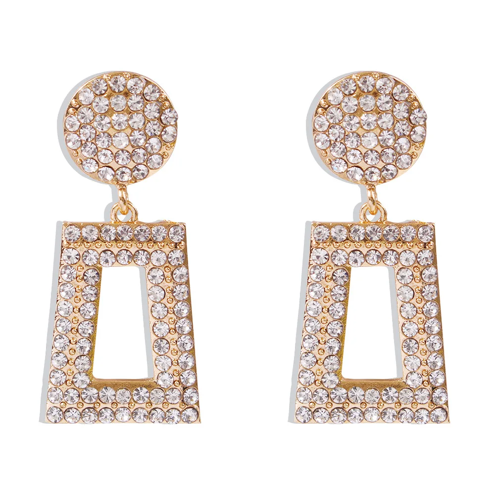 

Fashion Exaggerated Square Hollow Temperament Geometric Earrings For Women Colorful Rhinestone Jewelry Gifts, As pic