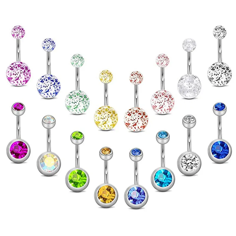 

Sexy Dangling Navel Belly Button Ring Double Round Cubic Zirconia Surgical Steel Belly Piercing Jewelry