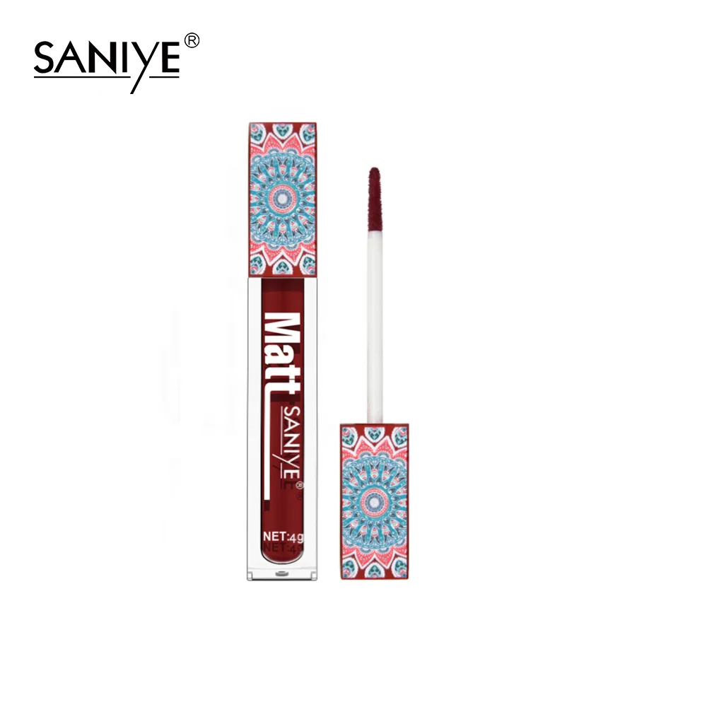 

Saniye 2021 new flavor lip gloss private label oem long lasting red lipstick wholesale customized makeup matte liquid lipstick