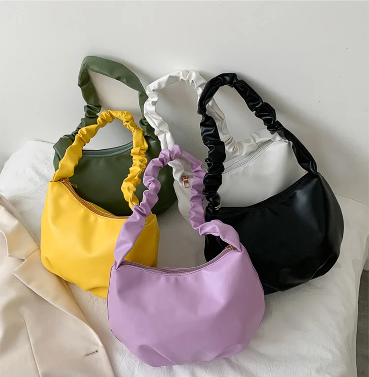 

New Designer Women Pleated Dumpling Bag Handbags Pu Leather Cloud Shape Pleats Bag, Customizable