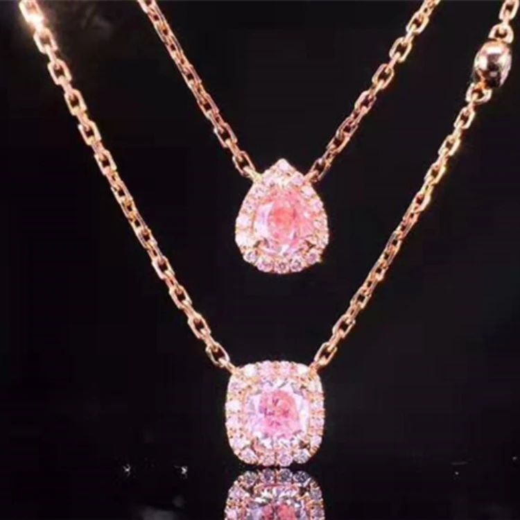 

hot sale SGARIT brand 18k real Gold natural diamond Necklace VS Pink Diamonds Charm Necklace jewelry women