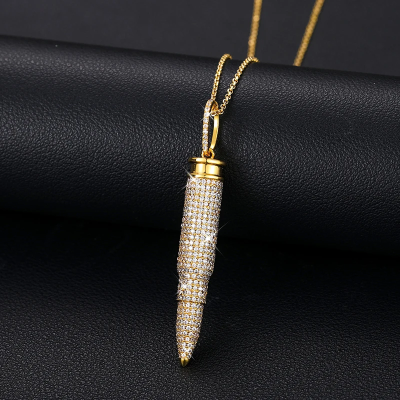 

Hot Sell Bullet Design Hip Hop Gemstone Pendant 14K Gold Plated 925 Silver VVS Moissanite Diamond Iced Out Pendant Necklace