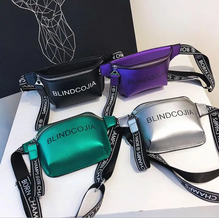 

Customized Pink Silver Women Ladies Fashion Oem Logo Style Outdoor Laser pu Waist Bag Pouch Fanny Pack, Silver, green, purple, black