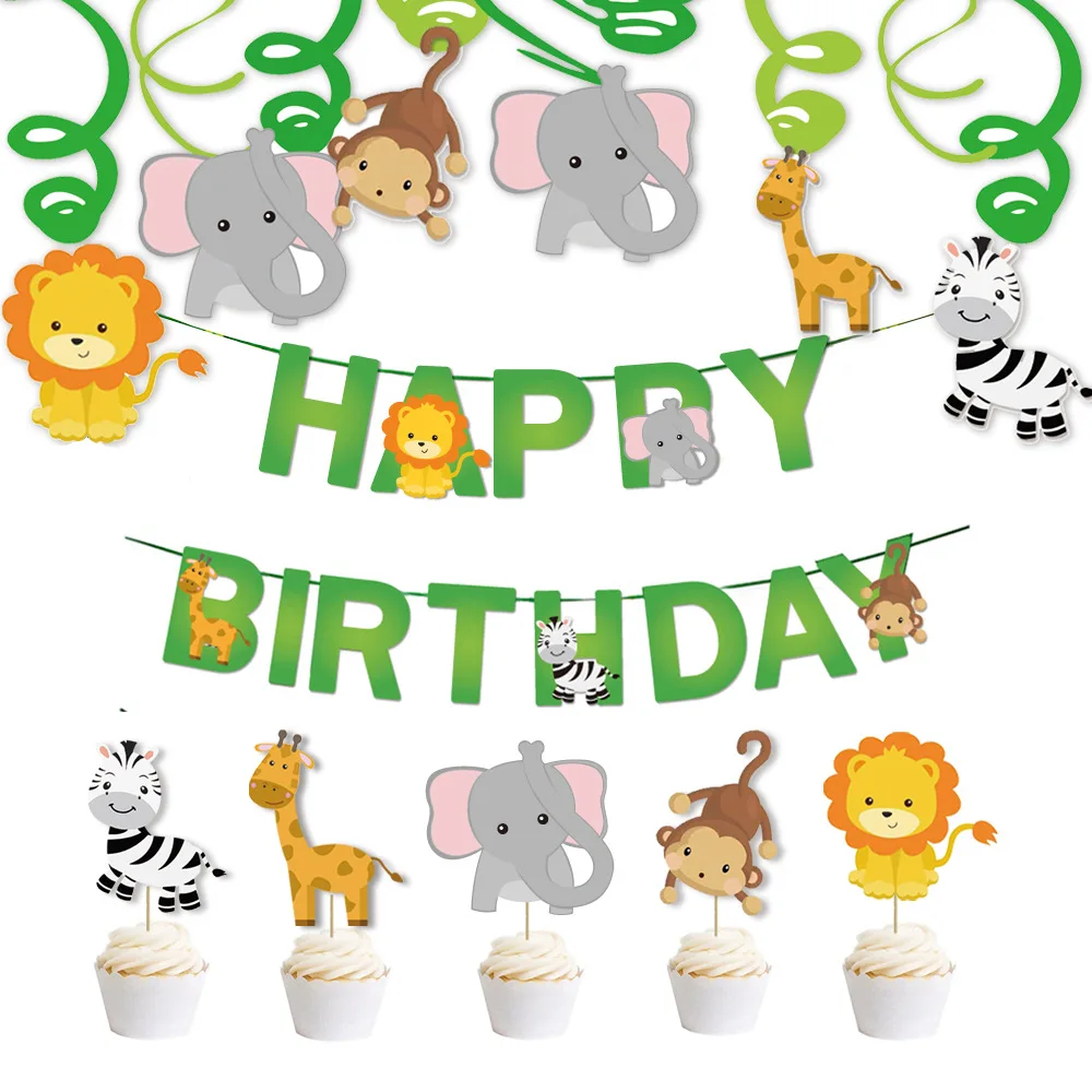 Jungle Animal Birthday Event Decoration Cartoon Lion Elephant Banner Cake  Topper Ornaments Party Supplies Set Wholesale - Buy Dinosaur Banner,Theme  Birthday Decoration,Jungle Forest Theme Birthday Decoration Product on  
