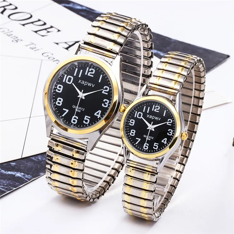 

2020 New Fashion Casual Mens Watches Stainless Steel Elastic Strap Couple Quartz Watch, Picture