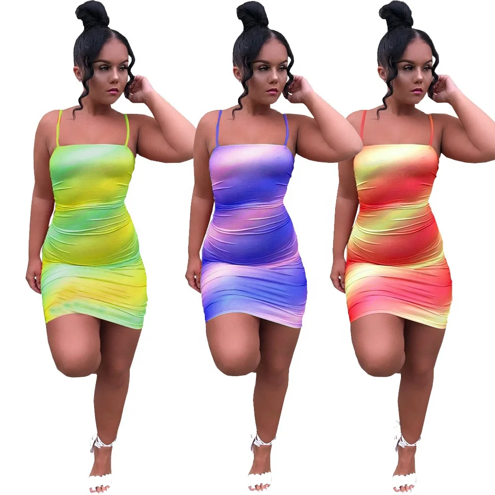 

MT63-0355 New summer sleeveless outfits women tye dye maxi dress with bandana