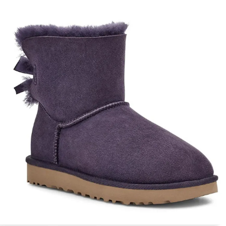 

bow tie ankle short bow fur flat boots winter black Chestnut fashion wool classic shoes casual waterproof snow boots women