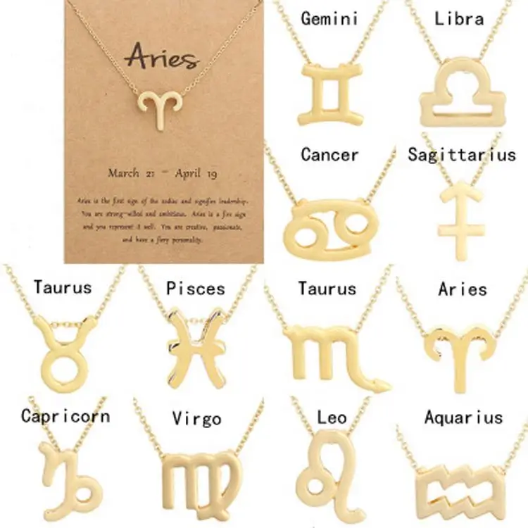 

New 12 Constellation clavicle Necklace Zodiac Sign Pendant Necklace for women Girl Birthday Gifts Message Card