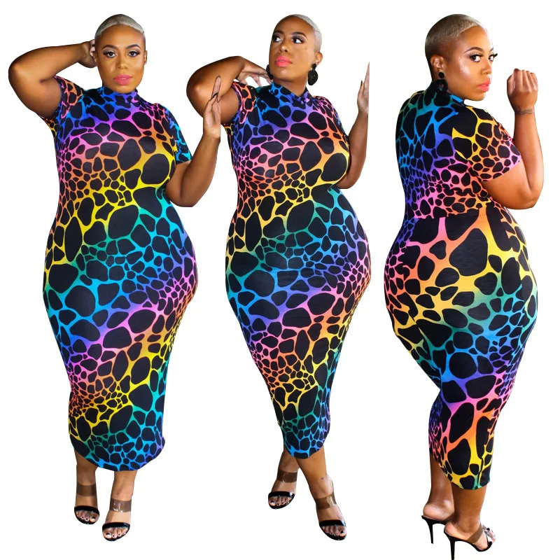 

European And American Plus Size Printed Fashion Skirts Casual Women Color Leopard Apparel Maxi Dress, Picture color