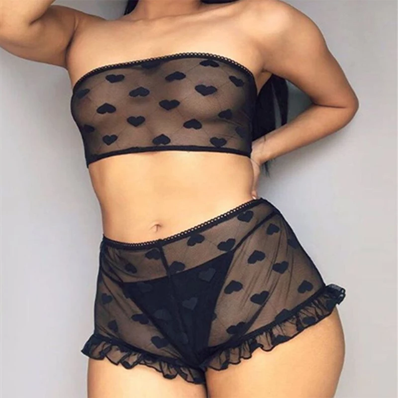 

Wholesale Hot Transparent See Through Two Pieces Lace Women Sexy Lingerie Set