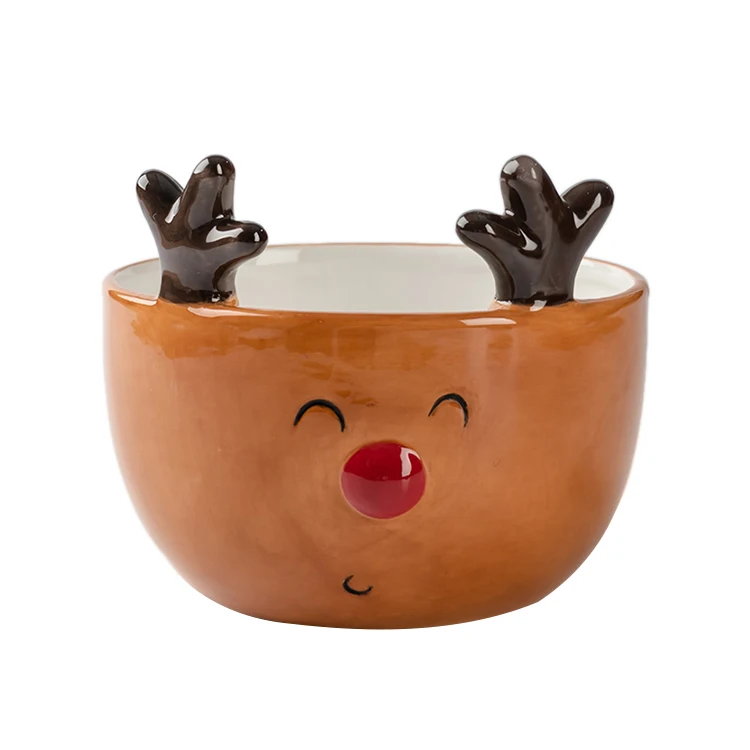 

Cheap 350ml Round Embossed Ceramic Christmas Reindeer Shaped Bowl, Custom color