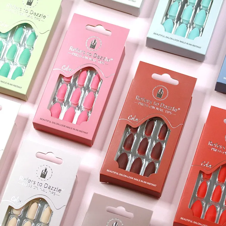 

SAIYII Low Moq ABS Colorful Artificial False Nails Solid Color Nail Plate 24 Pieces Of Finished Nail Art, White/natural/white