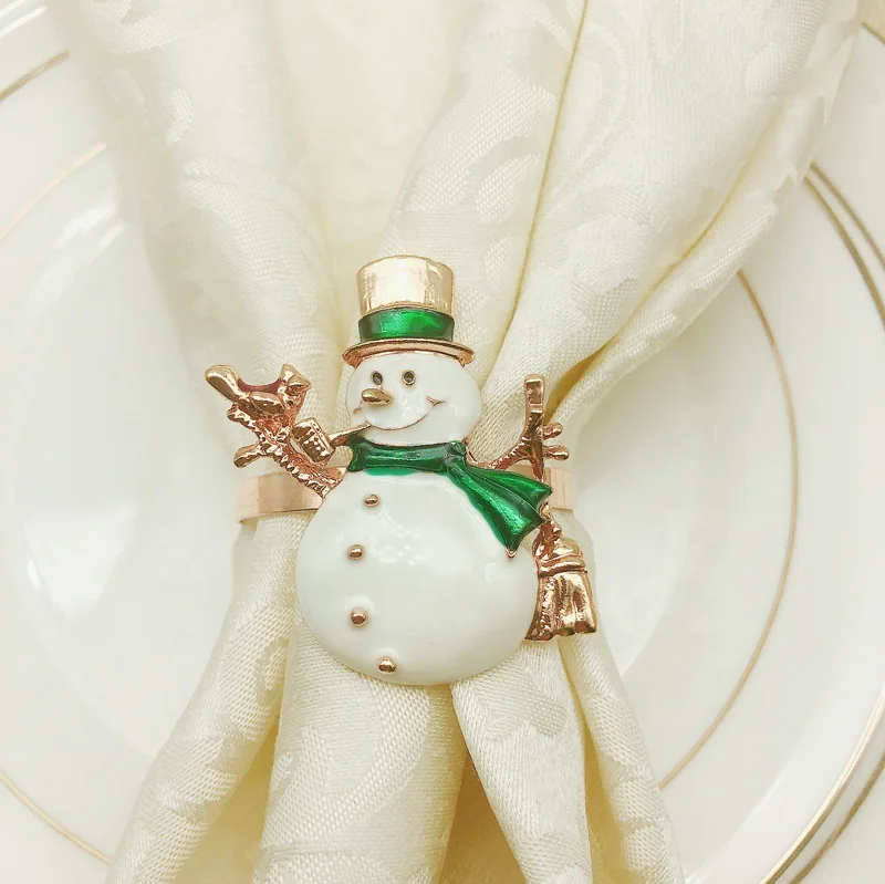 

Christmas Snow man Napkin Ring Gold Metal Napkin Rings White Enamel Napkin Holder Ring for Christmas HWC78