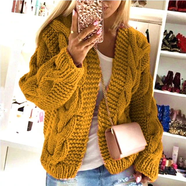 

Fashion Europe Women Knitted Solid Knitwear Ladies Long Sleeve Loose Hooded Cardigan Sweater, Customized color