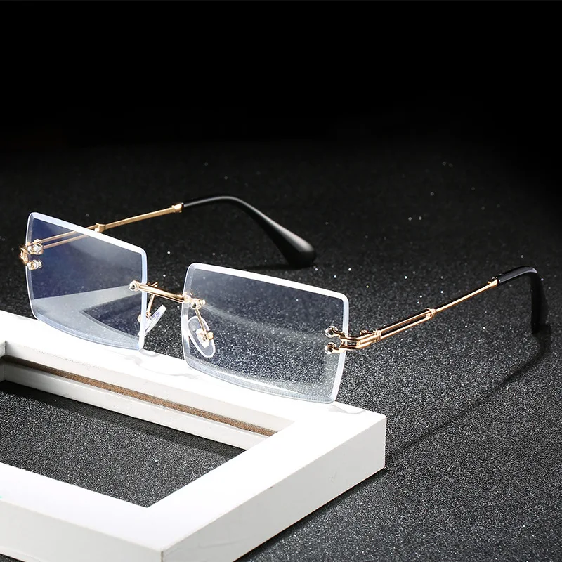 

2020 Hot Custom Logo Rimless Square Frame Anti Blue Light Reading Glasses Adult