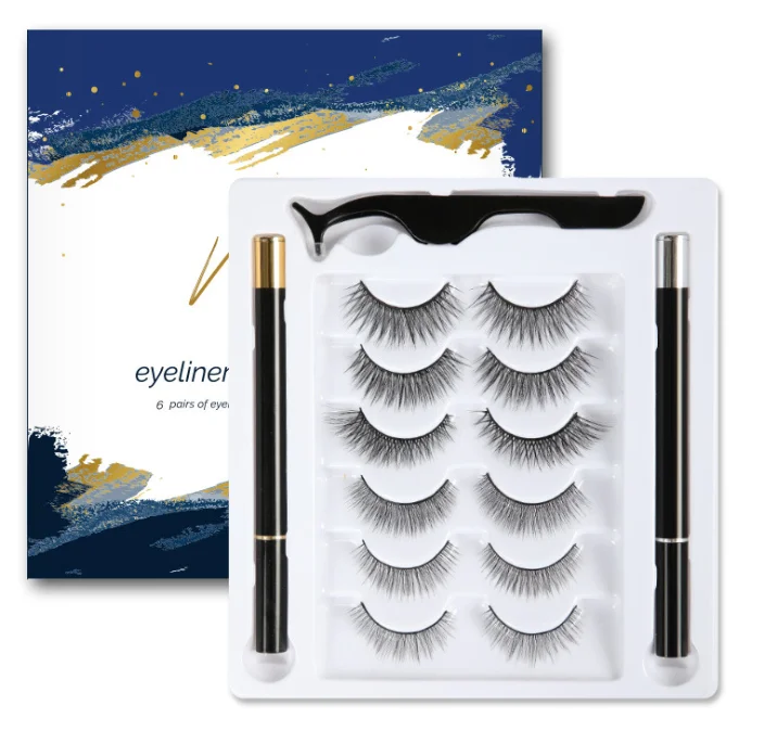 

Europe and America 6 Pairs of Sticky Eyeliner sets Two color self adhesive False 3D Eyelashes, Black color