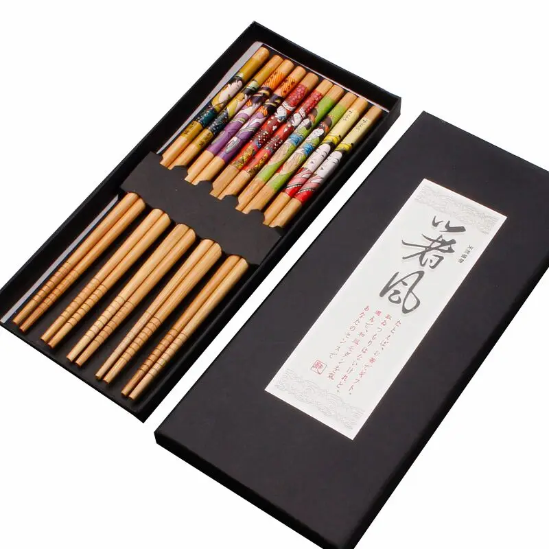 

Wholesale Bulk Cheap Prices Japanese Korean Style Printed Reusable Bamboo Wood Sushi Chopsticks