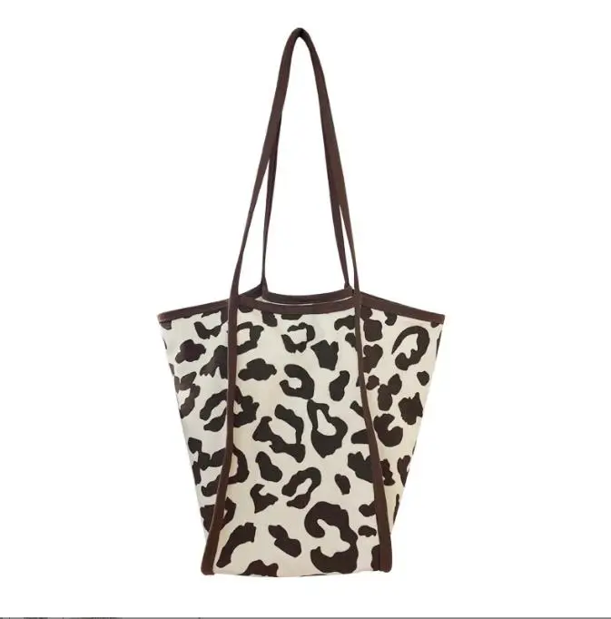 

Korean Harajuku Stylish Canvas Leopard Print Student Class Handbag Large Capycity Leisure Underarm Shoulder Bag