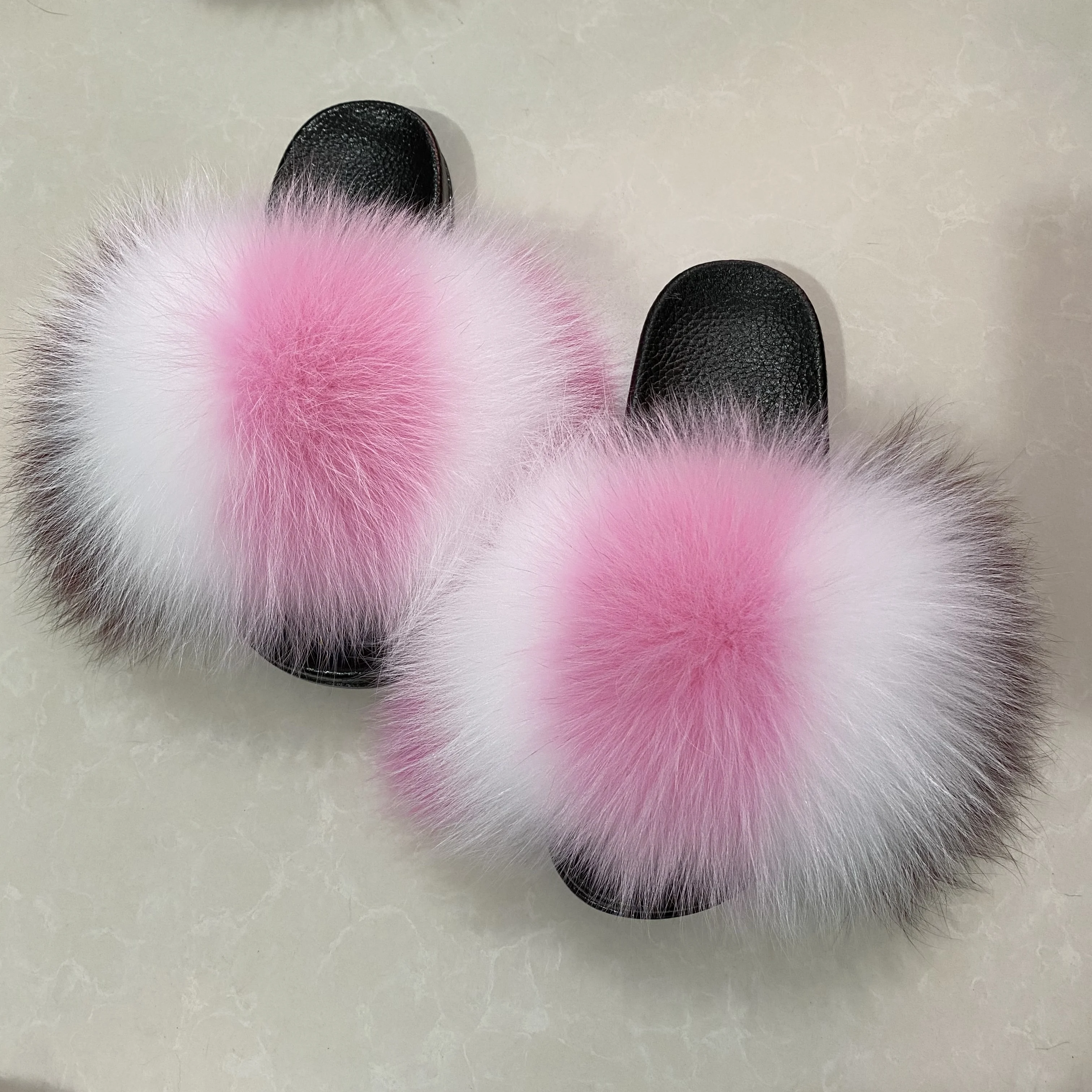 
Wholesale Furry Raccoon Fur Slides Slipper for women 