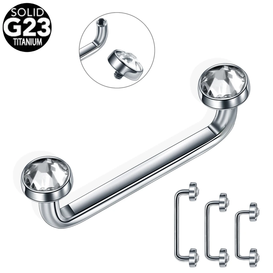 

G23 Titanium Internally Thread Crystal Gem Surface Barbell Piercing 14G CZ Micro Dermal Anchor Piercings Body Jewelry, Silver