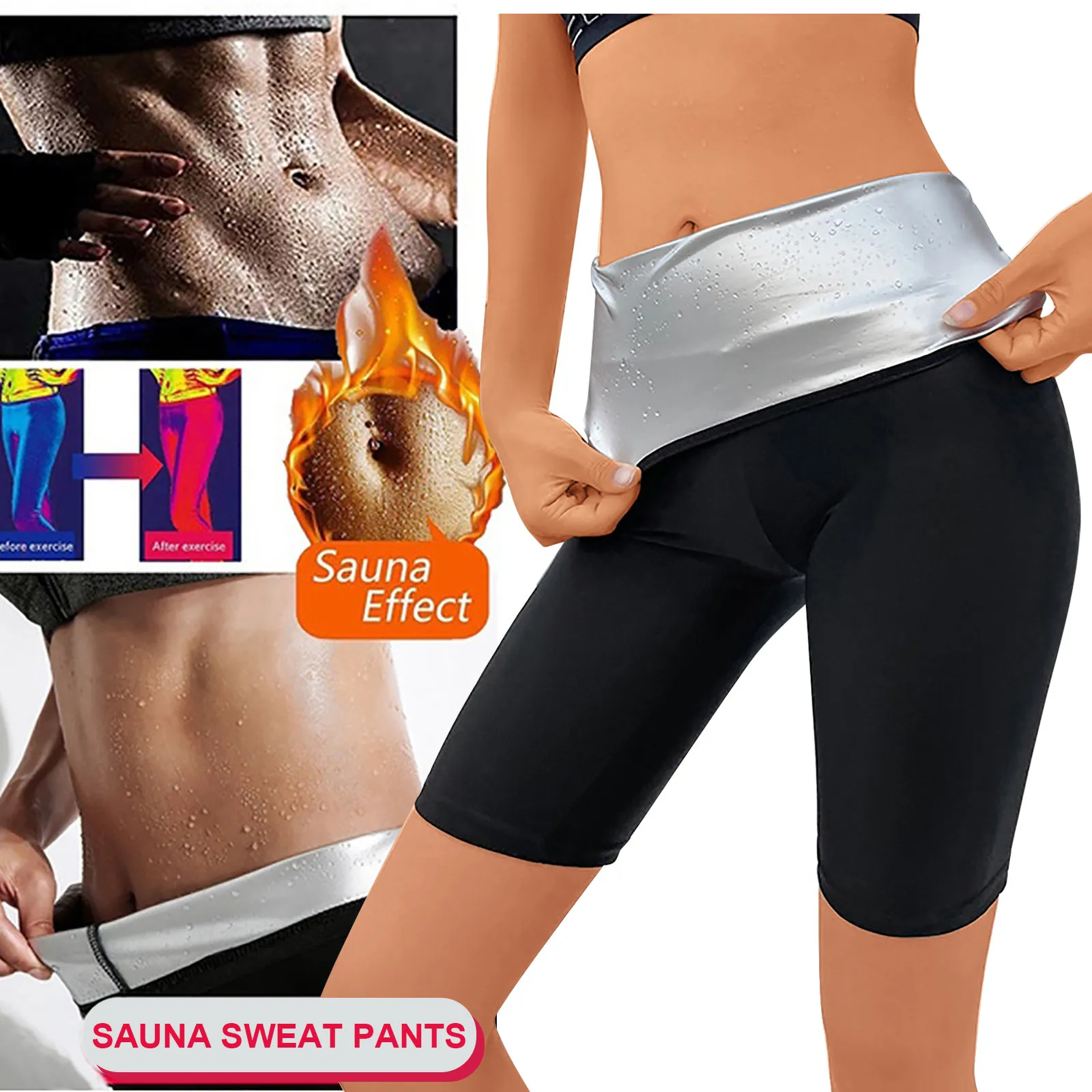 

Sweat Sauna Pants Body Shaper Shorts Weight Loss Slimming Shapewear Women Waist Trainer Tummy Leggings Fitness Pants, Black/silver