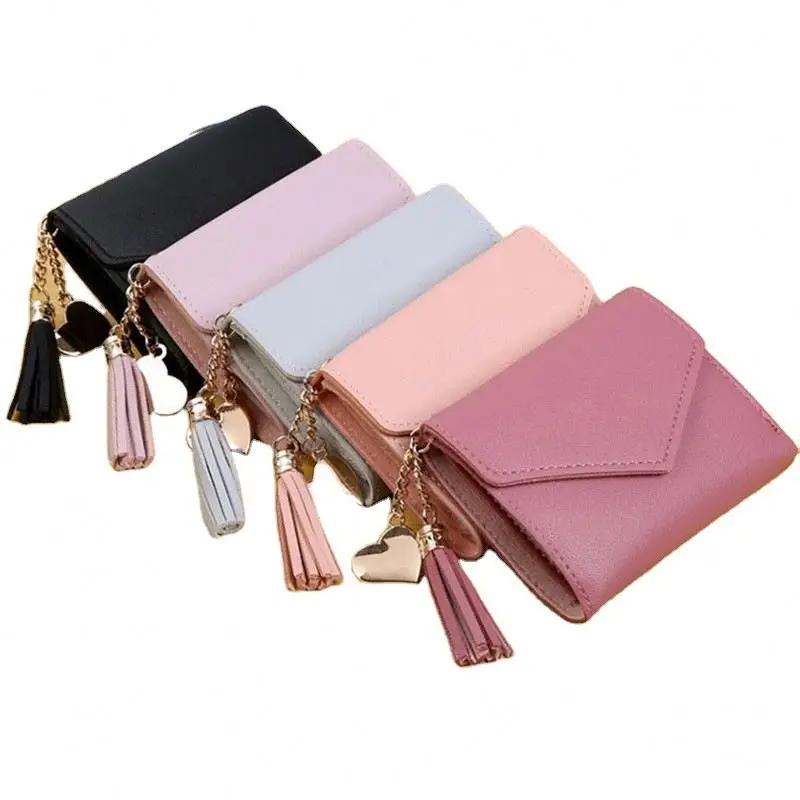 

2021 Women's Wallet Female Purses Tassel Coin Purse Card Holder Female Pu Leather Clutch Money Bag carteira women billeteras, 8 colors