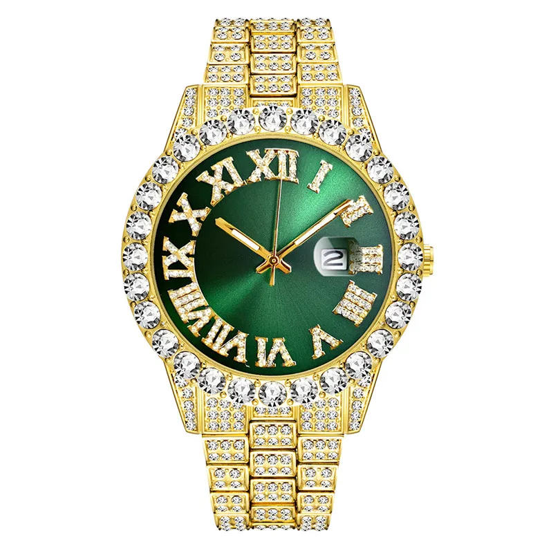 

WJ-10370 Hip Hop Jewelry Diamond Bands Calendar Roman Wristwatch Steel Men Diamond Watches Trendy Luxury Women'S Quartz Watches, Mix