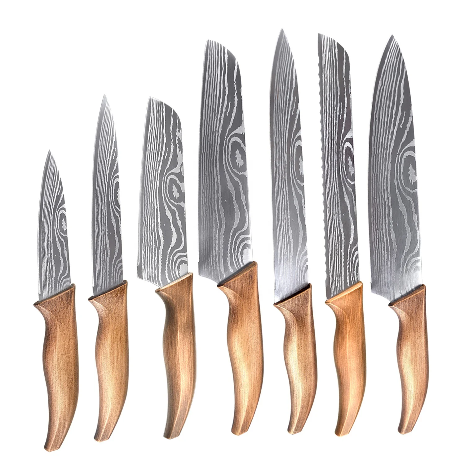 

online china stainless steel professional 2020 gold knifes set kitchen tools butcher pisau dapur set