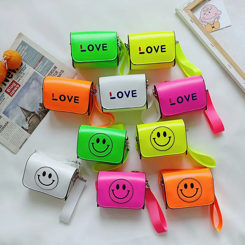 

2021 New Children Mini Bags Candy Colour Trendy Letter Adorable Smile Purse