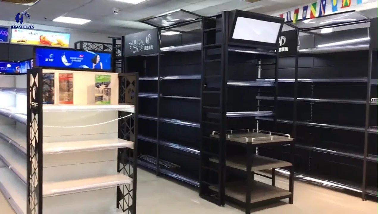 Metal Supermarket Display Gondola Store Shelf With Wire Mesh Used For