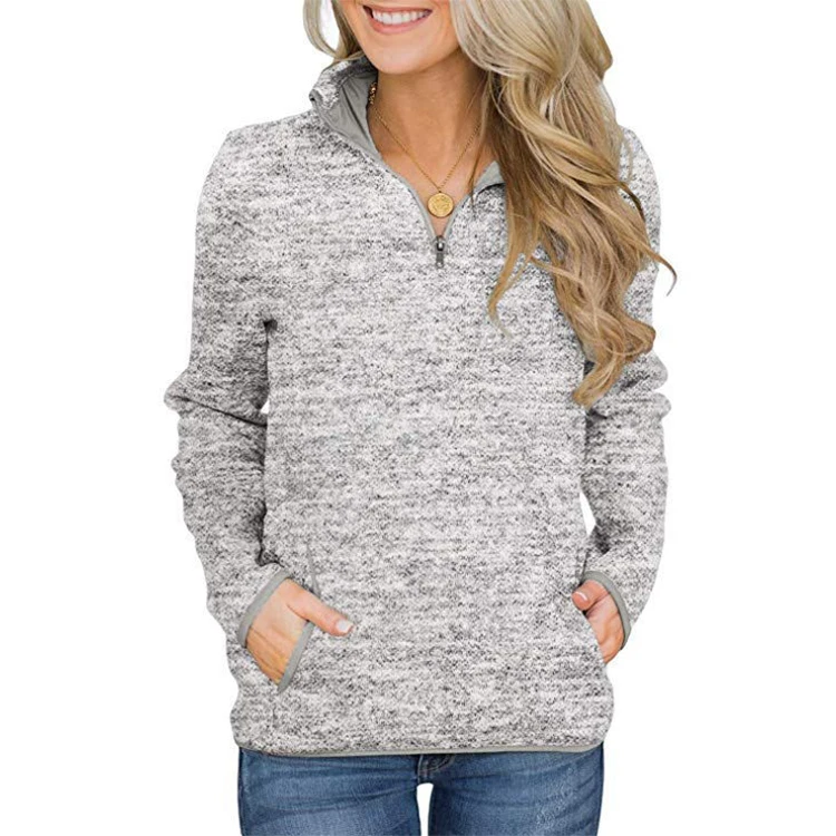 

Hot Sale Women Warm Cardigan Stand Quarter Zip Pullover Sweatshirt